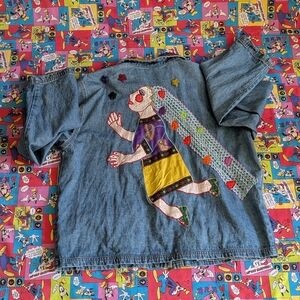 Chico's Design Button-Up Denim Bedazzled Rhinestone Art Jacket